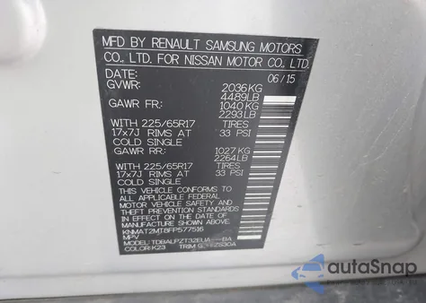 2015 Nissan Rogue S из США, поврежденный, VIN KNMAT2MT8FP577516